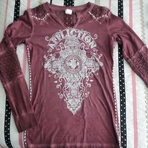 Long sleeve Affliction T Shirt with rhinestone